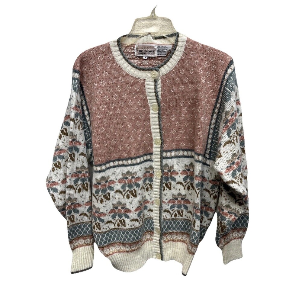 Vintage Y2K Cottage The Import Workshop Cardigan Sweater Floral Women M Buttons